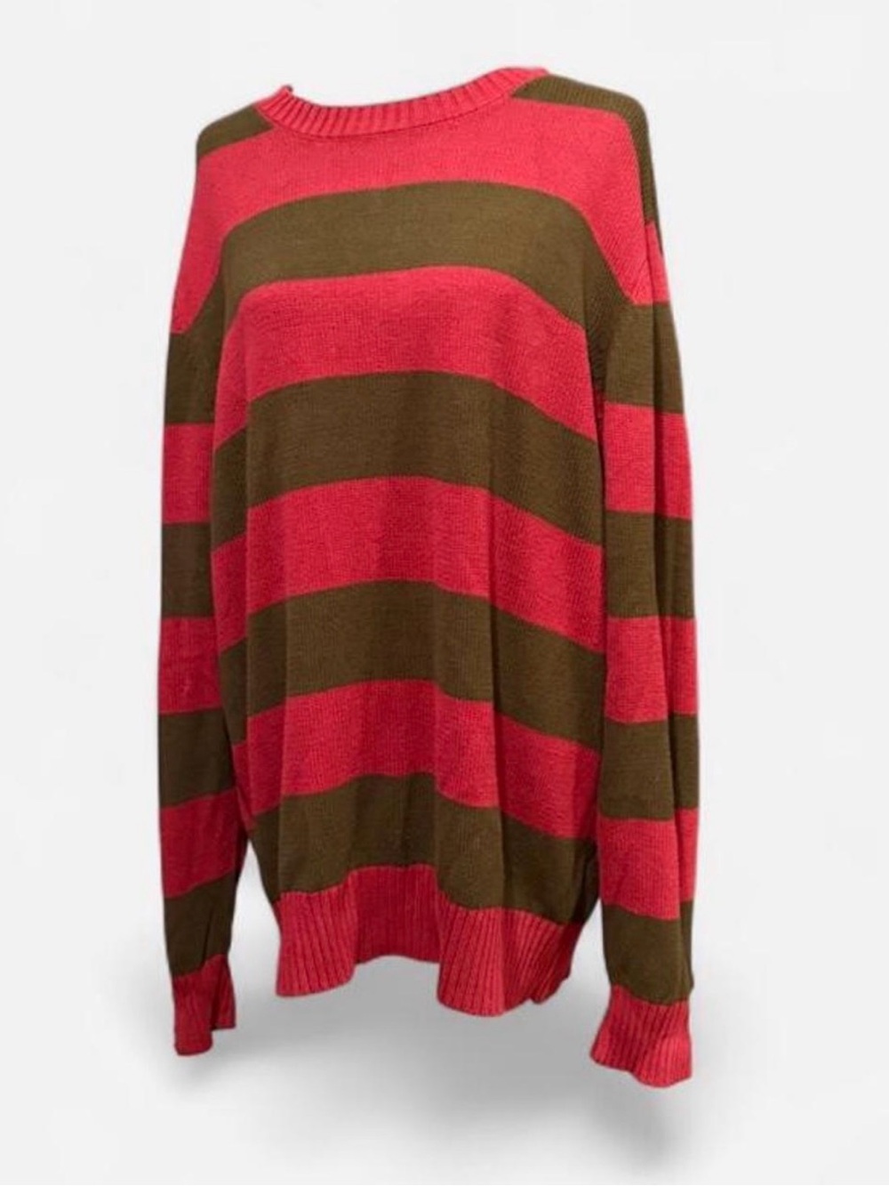 Freddie - Striped Crewneck Sweater in Red and Olive - Men